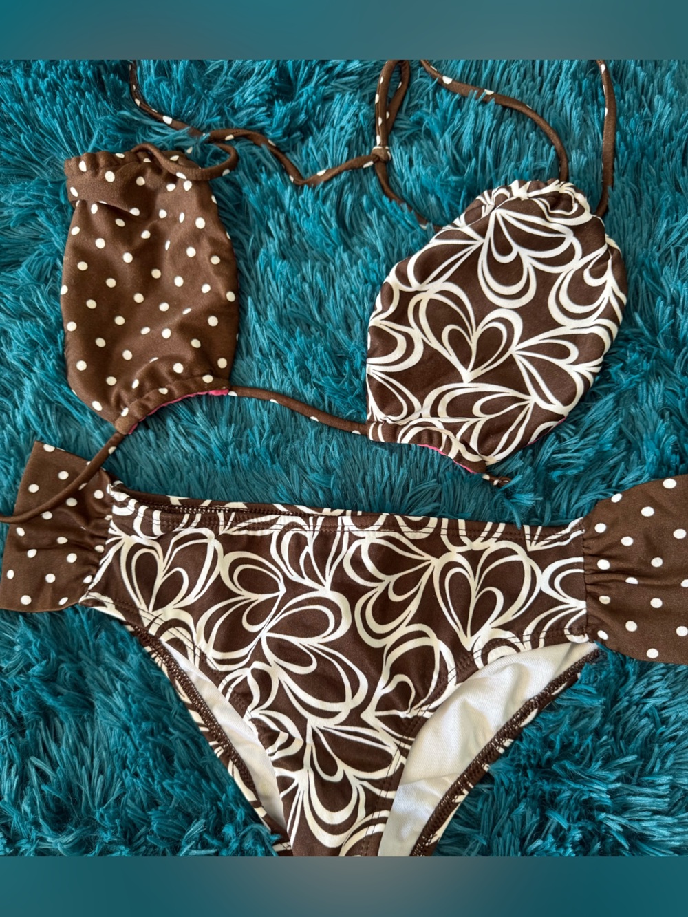 Raisins Brown and White Swirl Bikini Top